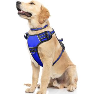 WINSEE Dog Harness No Pull, Pet Harnesses with Dog Collar, Adjustable Reflective Oxford Outdoor Vest, Front/Back Leash Clips for Small, Medium, Large, Extra Large Dogs, Easy Control Handle for Walking (Blue) L