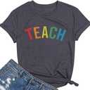 Teacher Shirt Women Teach T Shirt Teach Kindness Shirts Teaching Graphic Tees Back to School Shirt Short Sleeve Tops (Gray, S)