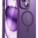 YEMORAN Compatible with iPhone 15 Case with Built-in Camera Lens Protectors Translucent Magnetic iPhone 15 Phone Case 6.1" [Compatible with Mag-Safe][Great Grip Feeling], Purple