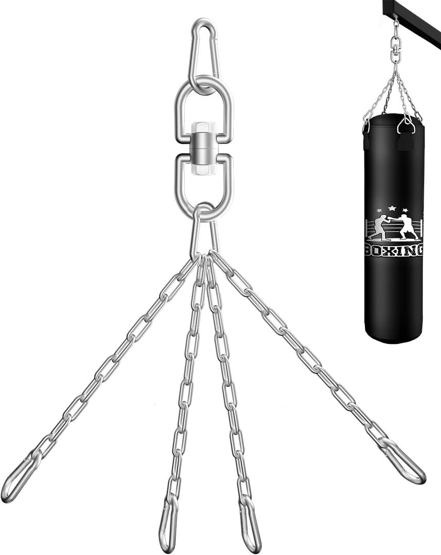 360 Rotation Heavy Bag Chain, Punching Bag Hanger With Stainless Steel Swivel Chain and 4 Snap Hooks, Mount for Hammock, Gym Swing, Yoga Swing, Trapeze