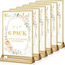 EHWINE 6 Pack Acrylic Sign Holder 5 x 7, Double Sided Gold Picture Frame Stand up Table Top Sign Holders, Clear Display Stand Menu Flyer Holder for Wedding Party
