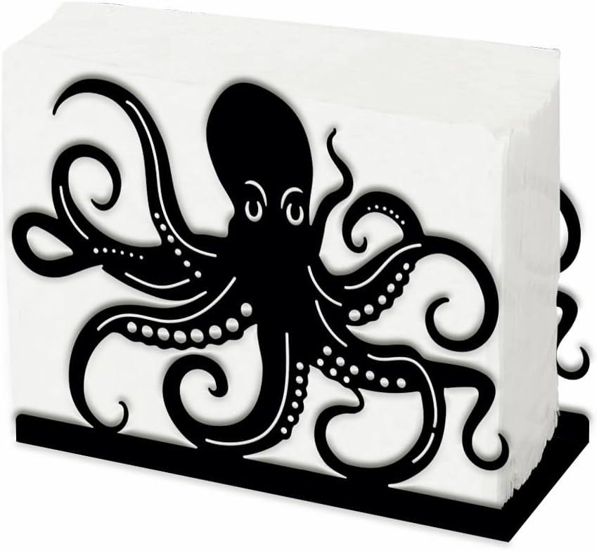 SUPERDANT Octopus Napkin Holder for Tables Animal Iron Napkin Holder Openwork Design Napkin Holders Ocean Theme Napkin Stand Practical Decoration for Kitchen Countertop Restaurant