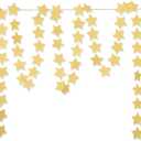 Glitter Gold Paper Star Hanging Garland - Twinkle Star Banner for Festival Home Wall Decoration, Birthday, Wedding Photo Booth Props, 2.8", Totally 23 ft/7m