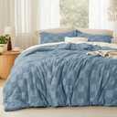 Bedsure Mineral Blue Queen Size Comforter Set, Boho Tufted Bed Set, Checkered Farmhouse-Style Distressed Vintage Bedding, 3 Pieces, 1 Plaid Geometric Comforter and 2 Pillow Shams