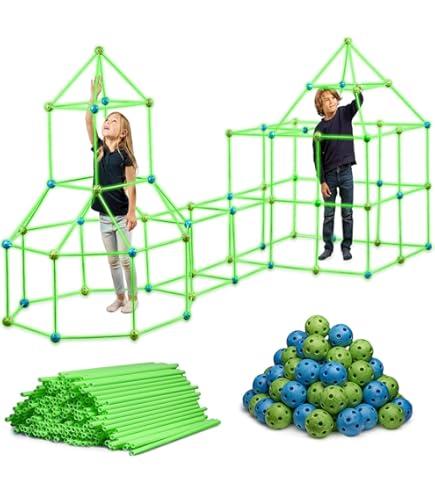 130 Piece Glow in The Dark Fort Building Kit  Indoor Play Engineering Set with Connecting Sticks & Balls  Creative STEM Building Toys