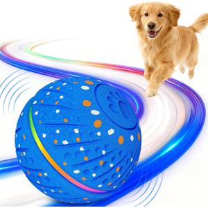 Interactive Dog Toys Dog Ball - 3 Modes Auto Rolling & Bouncing Ball with RGB Light, Durable E-TPU Play Ball for Small Medium Dogs(Blue)