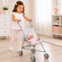 JC Toys Boutique | Folding Umbrella Doll Stroller for Children 2 Years Plus, Grey Stripes and Soft Embroidery | Sturdy Metal Frame | Pretend Play with Dolls up to 18 Long | Seat Belt