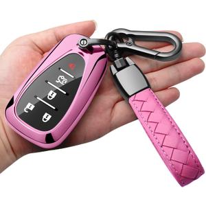 Sindeda for Chevrolet Key Fob Cover With Keychain Soft TPU Full Protection Key Shell Case Compatible with Chevrolet 2016-2025 Chevy Malibu Camaro Cruze Traverse Sonic Volt Bolt Equinox-Pink