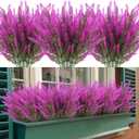 Artificial Lavender Flowers 12 Bundles Outdoor UV Resistant Fake Flowers No Fade Faux Plastic Plants Garden Porch Window Box Decorating (Fushia) (Lavender-Fushia)
