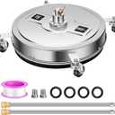 15 Inch Stainless Steel Surface Cleaner for Pressure Washer Attachment with 4 Wheel Casters 4000 PSI,1/4" Quick Connector, Power Washer with 2 Extension Wand Flat Surface Cleaner