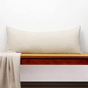 JoraLion 14x36 Boho Decorative Lumbar Throw Pillow Cover, Cream Cozy Soft Striped Corduroy Long Rectangle Cushion Case Accent Home Decor for Sofa Bed Room Livingroom, ONLY Cover