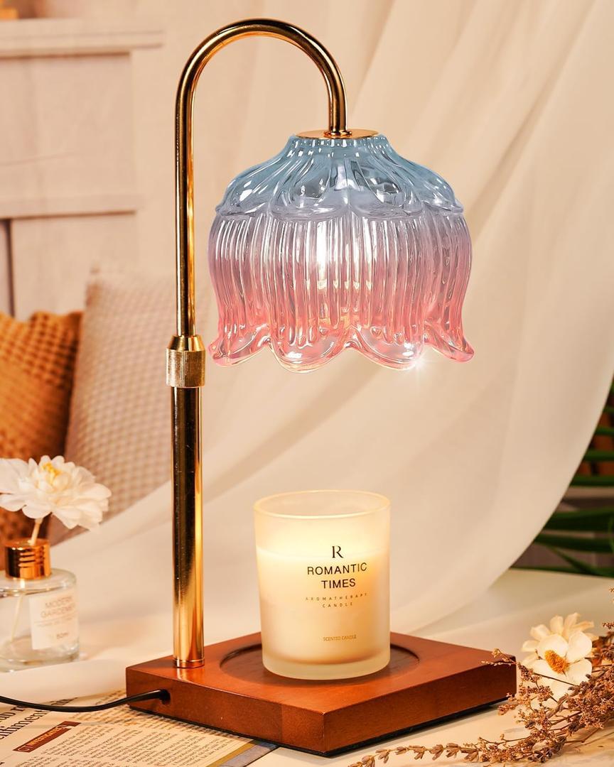 Candle Warmer Lamp with Timer & Dimmer, Candle Lamp Warmer Adjustable Height, Mothers Day Birthday Gifts for Women Mom, House Warming New Home Bedroom Decor, Lotus Flower Wax Warmer for Jar Candles