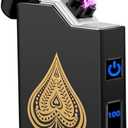 LcFun Electric Lighter Rechargeable USB, Dual Arc Plasma Lighter, Windproof Flameless Electronic Lighters, Pocket Metal Lighters with LED Battery Indication for Candles, Camping (Black Ace)