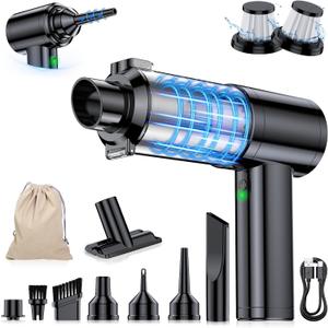 Car Vacuum Portable Cordless, 35000Pa High Power Brushless Motor Handheld Vacuum, 6-in-1 Rechargeable Mini Cleaner with Air Duster for Car, Home, Pet Hair, Grey