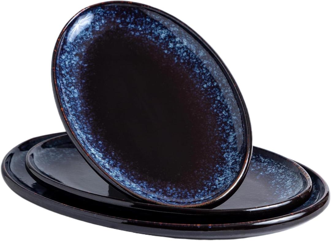 Ceramic Large Serving Platters- Set of 3 Oval Platters for Entertaining. Modern Kitchen Dishes for Dinner, Fruit, Salad, Turkey.Oven, Dishwasher Safe, 15.75"/13.75"/12",Speckled Bluish Purple