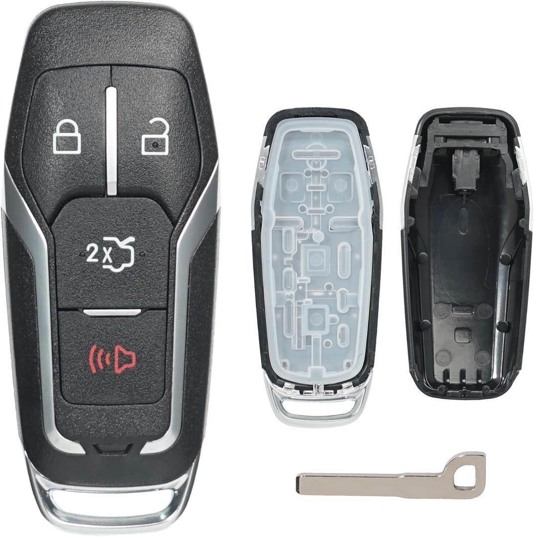 Key Fob Shell Case Replacement Fits for Ford Explorer Edge Fusion Mustang Lincoln MKC MKX 2015 2016 2017 2018 Keyless Entry Remote Control 4 Button Pad Cover M3N-A2C31243800