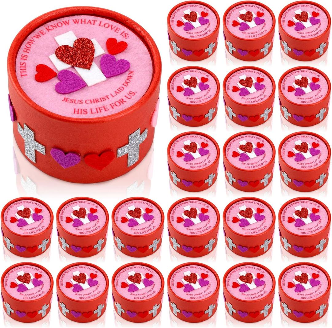 Eersida 24 Pcs Inspirational Valentine Prayer Box Craft Kit Religious Crafts Valentine's Day DIY Handmade Box for Sunday Art Activities