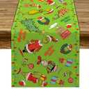 Merry Christmas Table Runner Christmas Xmas Winter Holiday Season Party Decorations Winter Kitchen Fireplace Dining Room Home Decor (Green, 13" x 108")