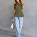 MEROKEETY Women's Summer Sleeveless Tank Tops Crewneck Ruffle Flowy Peplum Babydoll Blouses Trendy Clothes (Green, S)