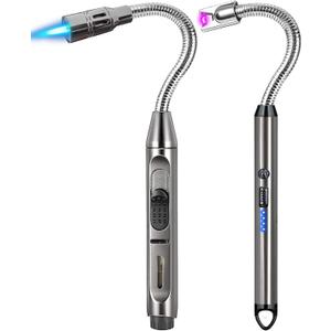 2 Pack Candle Lighter Electric Arc Long Flex Neck Utility Butane Torch Lighters Rechargeable USB Refillable Gas Jet Flame Windproof Lighter for Camping BBQ Grill Gas Stove