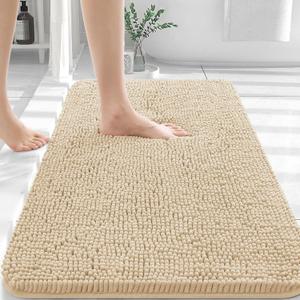 OLANLY Bathroom Rugs 30x20, Extra Soft Absorbent Chenille Bath Rugs, Rubber Backing Quick Dry, Machine Washable Bath Mats for Bathroom Floor, Tub and Shower, Home Decor Accessories, Beige