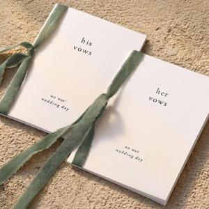 Engrowtic 2 Set Wedding Vow Books Her His Vows Elegant Wedding Books with Ribbons A6 Pocket Size Vow Journals for Bridal Shower, Engagement Keepsake (Green)