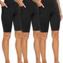 3 Pack Biker Shorts for Women  8"/5"/3" High Waisted Tummy Control Workout Yoga Running Athletic Shorts (Large-X-Large, Black/Black/Black)