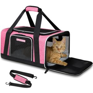 Petskd Pet Carrier 17x13x9.5 Southwest Airline Approved,Pet Travel Carrier Bag for Small Cats and Dogs, Soft Dog Carrier for 1-15 LBS Pets,Dog Cat Carrier with Safety Lock Zipper (Pink)