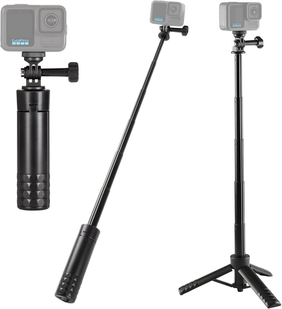 HSU Tripod Stand + Selfie Stick Pole - Waterproof Hand Grip for GoPro Here 13 12 11 Insta360 X5, X4, X3, X2, AKASO DJI Osmo Action Camera Extension Monopod Accessories