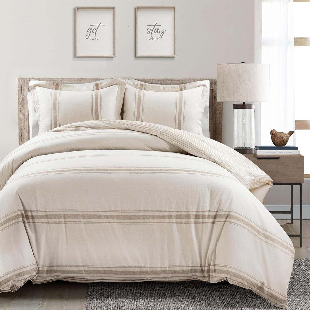Lush Decor Comforter Farmhouse Stripe, King, Neutral