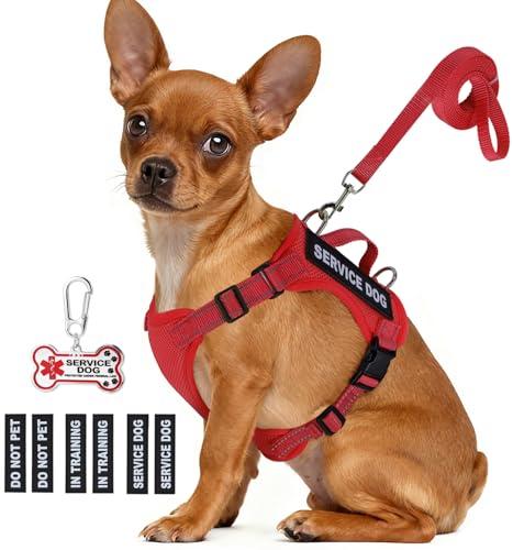 Service Dog Vest for Small Breed Dogs with ID Tag – Lightweight Puppy Harness and Leash Set with 6 PCS Patches, Ideal Service Animal Vest for Training, Complete Service Dog Gear, Red, Large