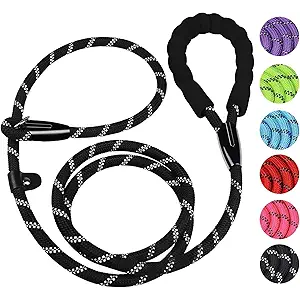 Dog Leash, 6 FT Heavy Duty Dog Leashes, Durable Premium Quality Strong Rope Slip Leash with Comfortable Padded Handle and Highly Reflective Threads for Small Medium and Large Dogs, (Black)