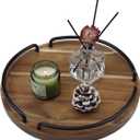 Round Wooden Serving Tray - Rustic Style Decorative Tray for Coffee Table, Living Room, Vanity - Acacia Wood Tray with Handles - Housewarming Gift - 12 Inches (Diameter) (Natural Color)