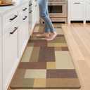 Ileading Anti Fatigue Kitchen Mat, Non Slip Cushioned Standing Floor Mat, Waterproof Kitchen Runner Rug, Farmhouse Comfort Padded Mat for Sink, Laundry, Office, Tan&Brown, 24''x71''