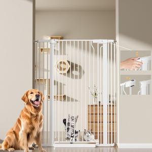Upgraded 51.2"" Extra Tall Cat Gate, 30-41" Auto Close Pet Gate for Doorways/Stairs/Hallways, 1.37" Pet-Safe Gap, Dual-Lock, Pressure/Screw Mounted Tall Dog Gate (White, 51.2" H) (51.2"H, 30-41' W)