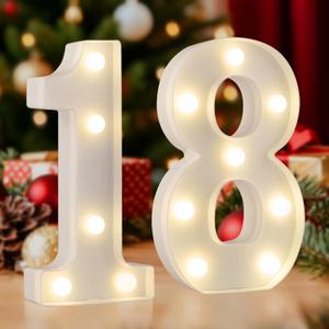 18th Birthday Decorations for Girls Boys, LED Marquee Letter Lights, 18 Light Up Numbers, Number Blocks Birthday Gifts Party Decorations, Warm White Small Marquee 18 Sign for Anniversary Decorations