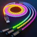 AYI 3 Combinations Multi Ports Charger Cable USB A to USBC Micro PD Fast Charging Cord Lighted Up Current Flowing Compatible with Almost of Electrical Devices-47 inches RGB