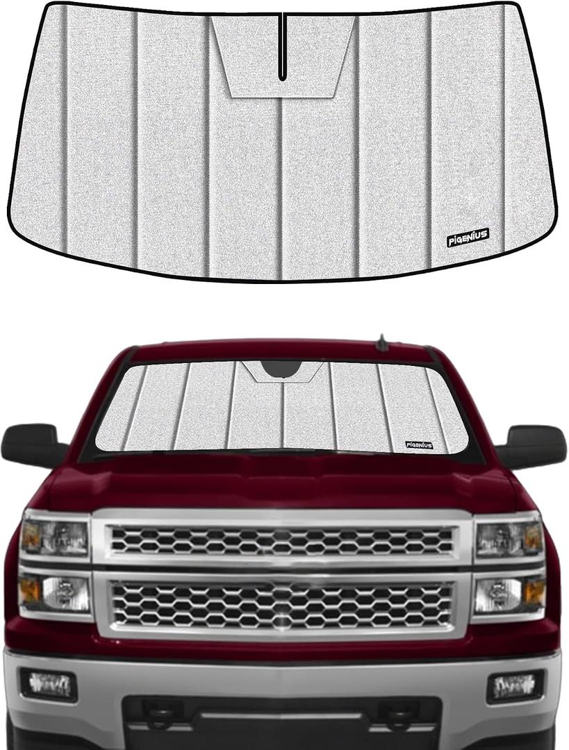Pigenius Windshield Sun Shade for Chevy Silverado GMC Sierra 1500 2014-2018, Silverado GMC Sierra 2500HD 3500HD 2015-2019, Silverado LD GMC Sierra Limited 2019
