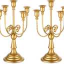 Romadedi Candelabra Gold Candle Holders - 5 Arm 11.8" Wedding Candlestick Holder for Theme Party Table Centerpiece Decor Dining Room Birthday Holiday Christmas, Set of 2