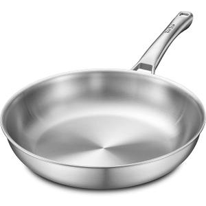 VocVoi 12 inch TriPly Stainless Steel Frying Pan with LID,PFOA&PTFE Free Skillets,Chef's Pans,Dishwasher and Oven Safe Cookware, Works on Induction,Ceramic and Gas Cooktops