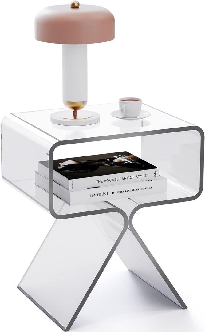 solaround Acrylic Nightstand Bedside Side Table, 39 x 30 x 45cm, Clear