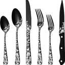 Stapava 24-Piece Black Silverware Set With Steak Knives for 4, Unique Stainless Steel Flatware Cutlery, Include Fork Spoon Knife, Mirror Polished, Dishwasher Safe Utensils
