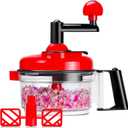 Cambom Manual Food Chopper Vegetable Chopper Hand Food Processor, Mixer, Blender, Whipper, Egg White Separator, Mincer, Grinder, Dicer with Clear Container 1200ml BPA Free Strong (Red)