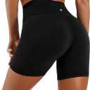 Womens 6 High Waisted Biker Shorts Sculpting Fit Tummy Control Quick Dry Athletic Workout Shorts, L