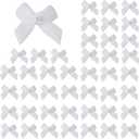 60pcs Mini Velevt Ribbon Bows 1 Inch with Pearl Ribbon Flowers Appliques DIY Craft for Sewing, Scrapbooking, Wedding, Gift,Christmas Decoration(White)