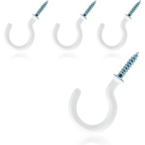 50Pcs 1-1/4 Inch Cup Hooks Ceiling Hooks, Plastic-Covered Metal Screw-in Hooks, White