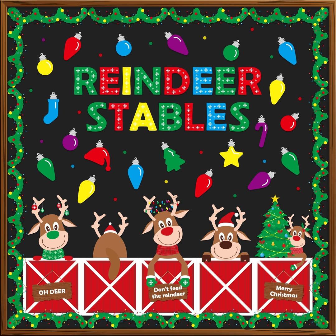 2 x Christmas Bulletin Board Decorations Christmas Reindeer Stables Classroom Door Decorations Winter Bulletin Board Decorations Reindeer Stables Cutouts Holiday Party Supplies