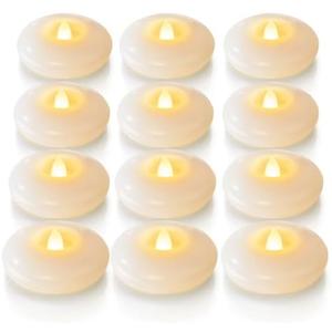 Homemory 12 Pack 3 Flameless Led Floating Candles, 200 Hour White Battery Operate Waterproof Tealights for Cylinder Vases, Centerpieces at Wedding Decor, Party, Pool : Home & Kitchen