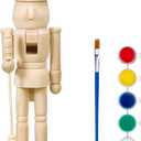 10 Inch Christmas Wooden Unfinished Nutcrackers Kit Blank Wood Unpainted Nutcracker Figures Set with Brush and Multicolor Acrylic Paint for Xmas Holiday DIY Craft Party Supplies Accessories