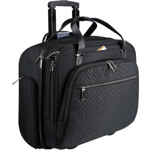 EMPSIGN Rolling Laptop Bag, 15.6 Inch Roller Briefcase with Wheel, Rolling Underaeat Computer Bag with Water-Proof RFID Pockets for Travel Business Work-Quilted Black